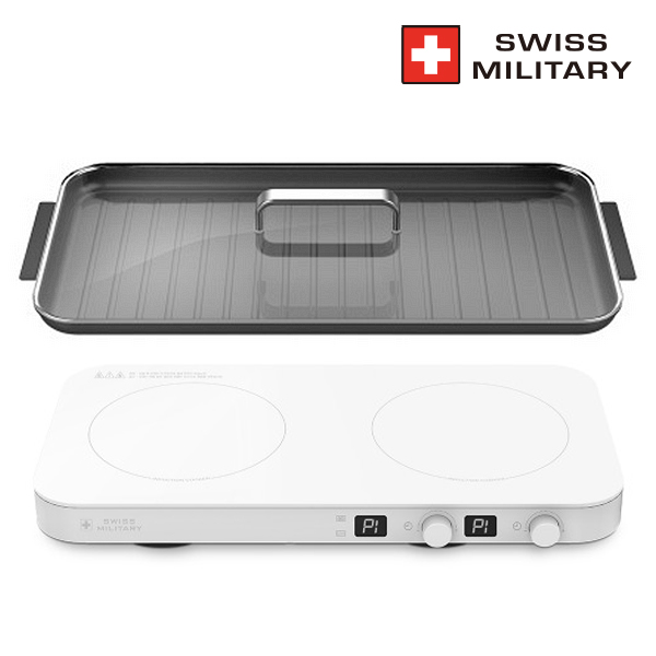 [SWISS MILITARY] 스위스밀리터리 슬림&amp;와이드 2구 인덕션(LCD) + 인덕션전용 와이드 2구 그릴팬_SMA-DB2800+FS-IRC118GR